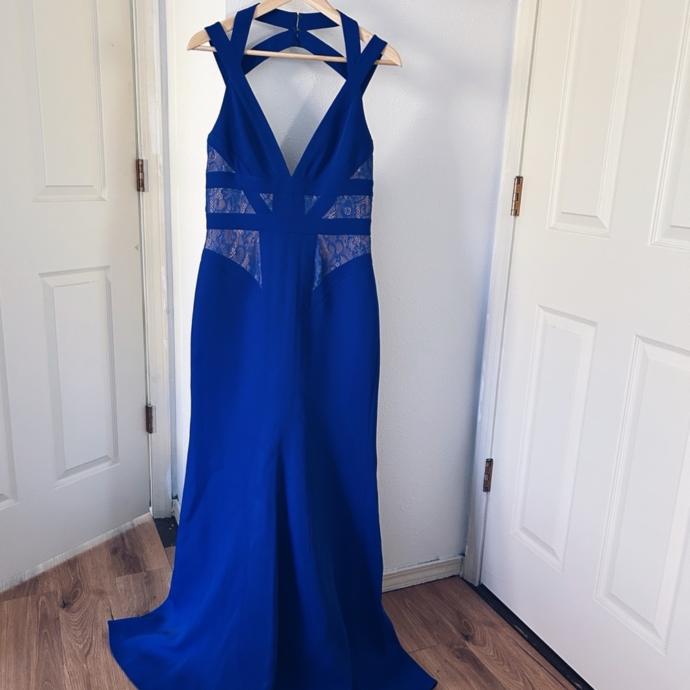 BCBGMaxAzria Cobalt Blue Lace Backless Gown